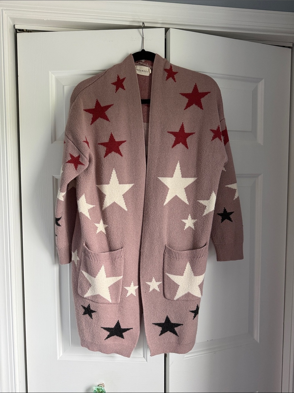 Dreamers Star-Pattern Open Cardigan - Tan/pewter, Red, White, Black